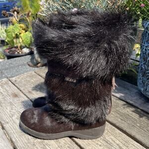 Tecnica Boots Women SZ 8 UK 6 EU 39.5 Goat Fur Apres Ski Winter Cozy Retro Chic